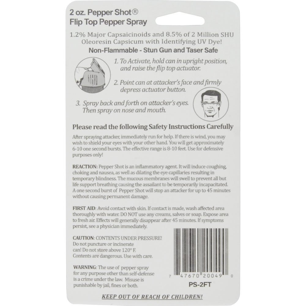 Pepper Shot 1.2% Mc 2 Oz Pepper Spray Stream Flip Top