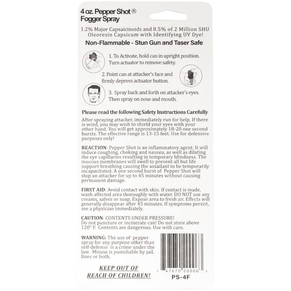 Pepper Shot 1.2% Mc 4 Oz Pepper Spray Fogger