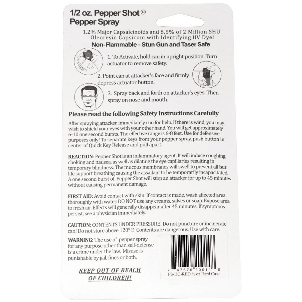 Pepper Shot 1.2% Mc 12 Oz Pepper Spray Hard Case Belt Clip And Quick Release Keychain Red