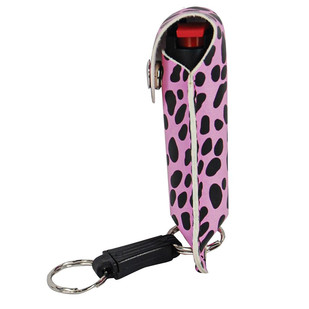 Pepper Shot 1.2% Mc 12 Oz Pepper Spray Fashion Leatherette Holster And Quick Release Keychain Cheetah Blackpink
