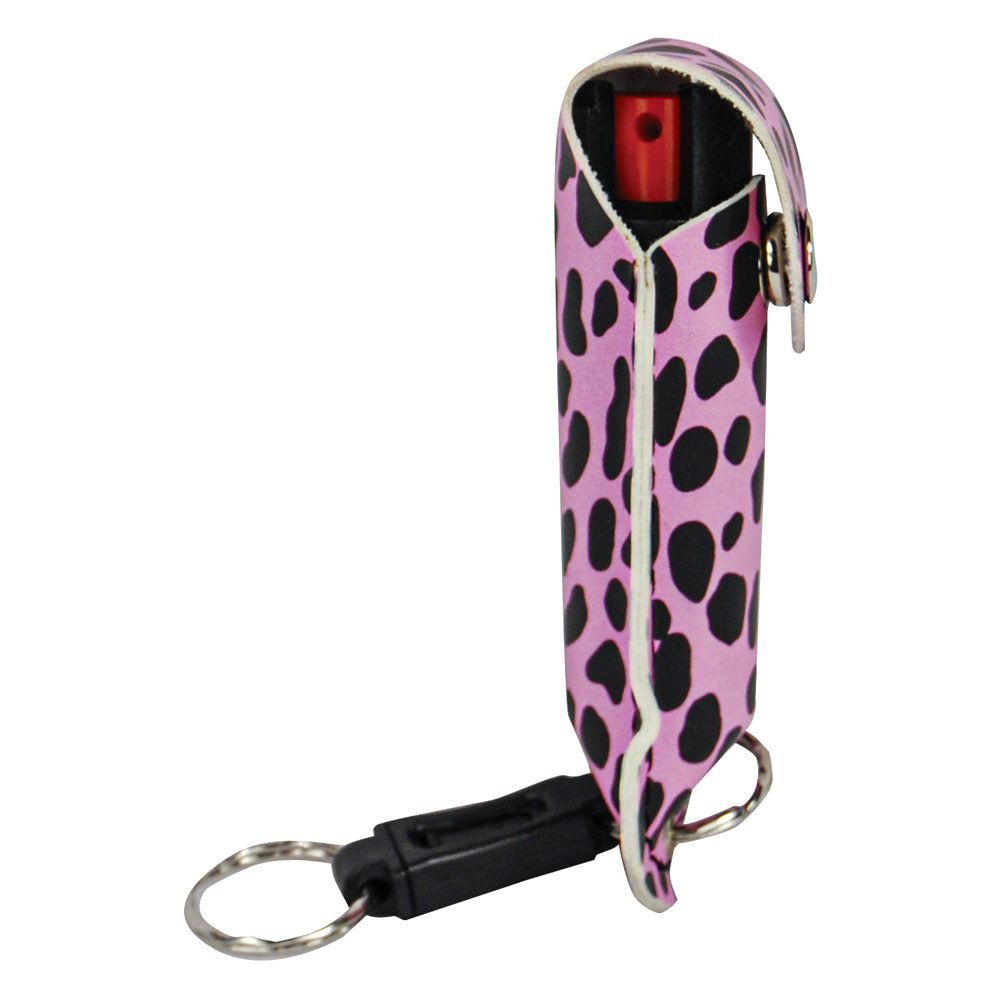 Pepper Shot 1.2% Mc 12 Oz Pepper Spray Fashion Leatherette Holster And Quick Release Keychain Cheetah Blackpink