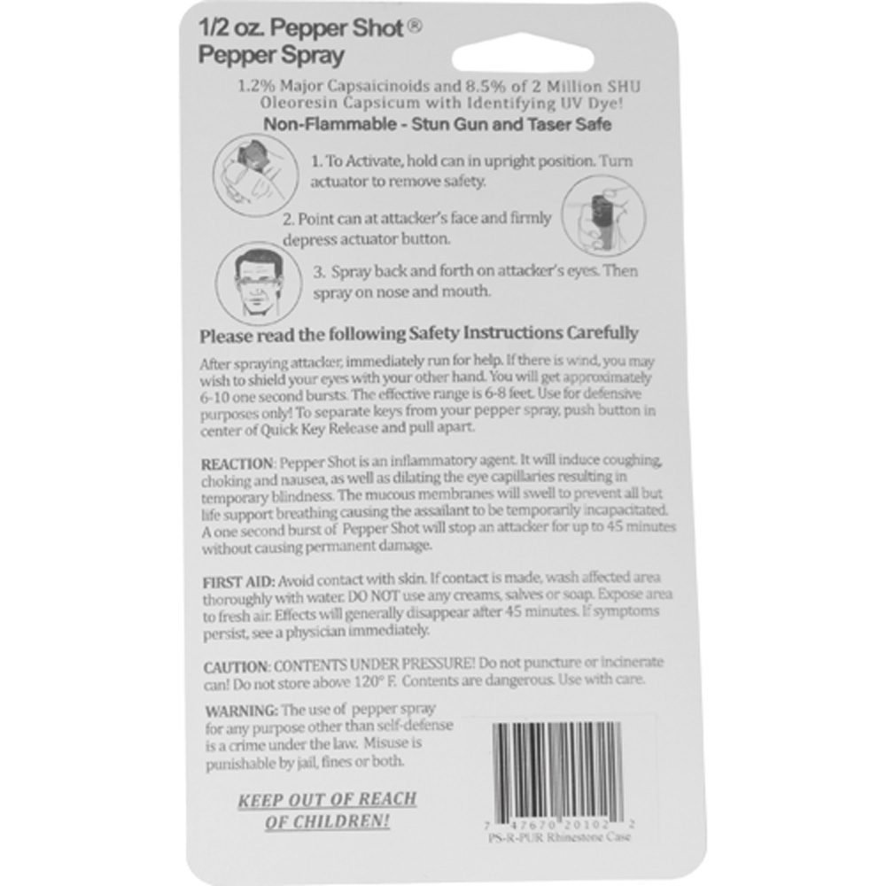 Pepper Shot 1.2% Mc 12 Oz Rhinestone Leatherette Holster And Quick Release Keychain Purple