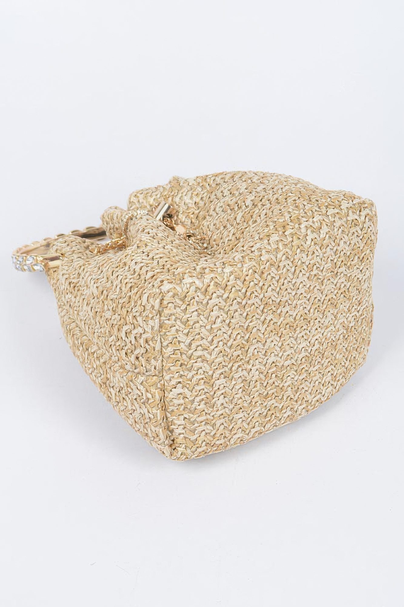 Faux Straw Bucket Bag W/Stone Handle-48086