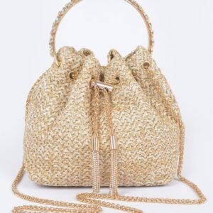Faux Straw Bucket Bag W/Stone Handle-48086