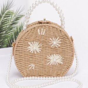 Faux Straw Handmade Clutch W/Pearl Handle-48089