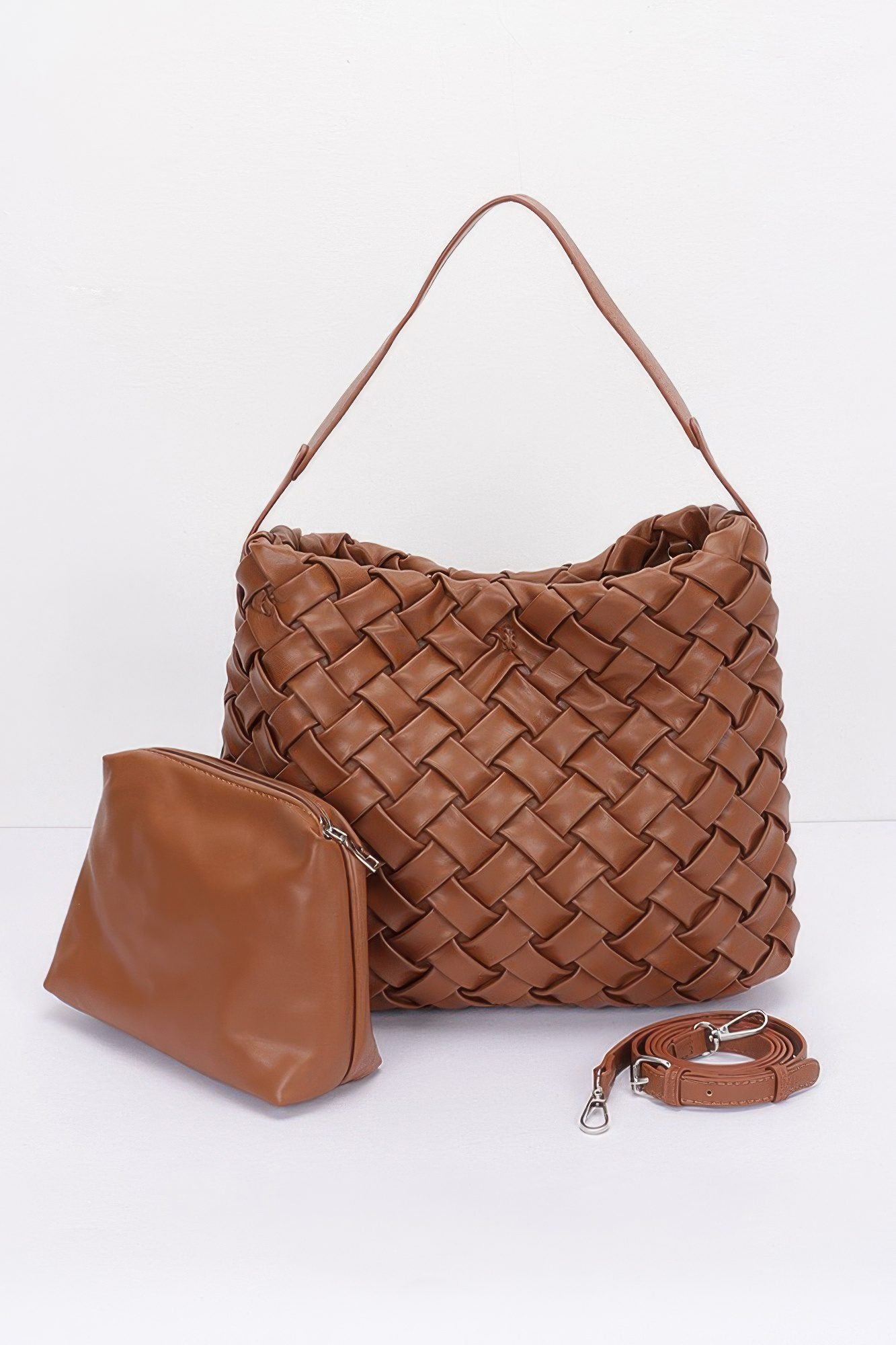 Faux Leather Braided Embossed Hobo Bag-48321