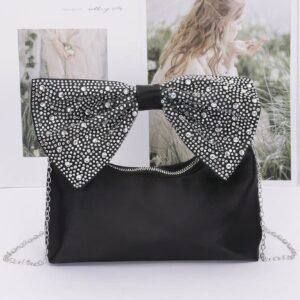 Rhinestone Hotfix Bow Handle Nylon Clutch-48325