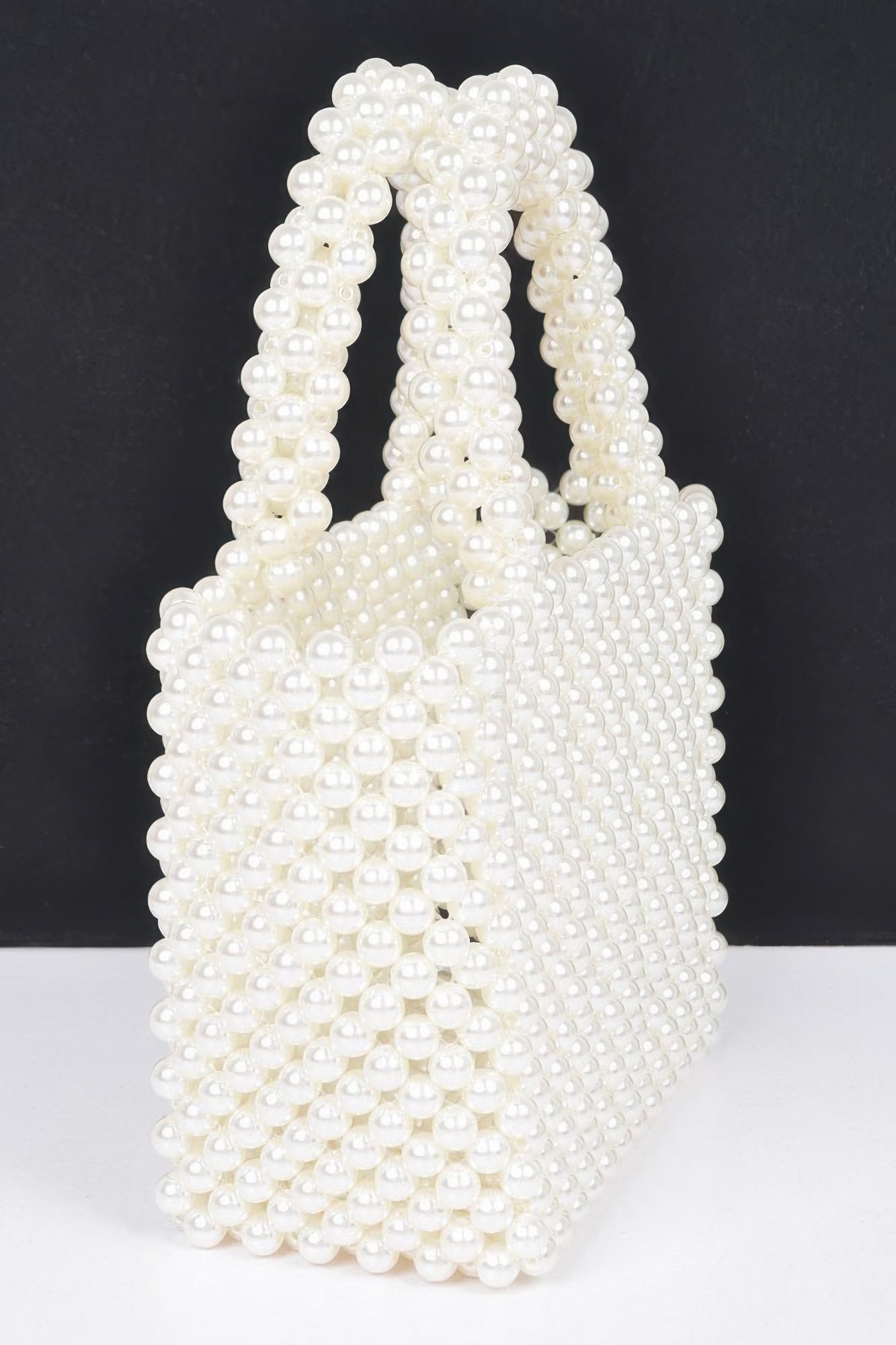 Hand Made Faux Pearl Bead Small Tote Bag-48900