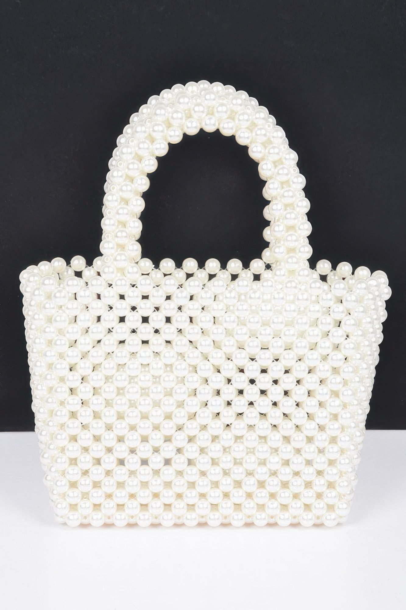 Hand Made Faux Pearl Bead Small Tote Bag-48900