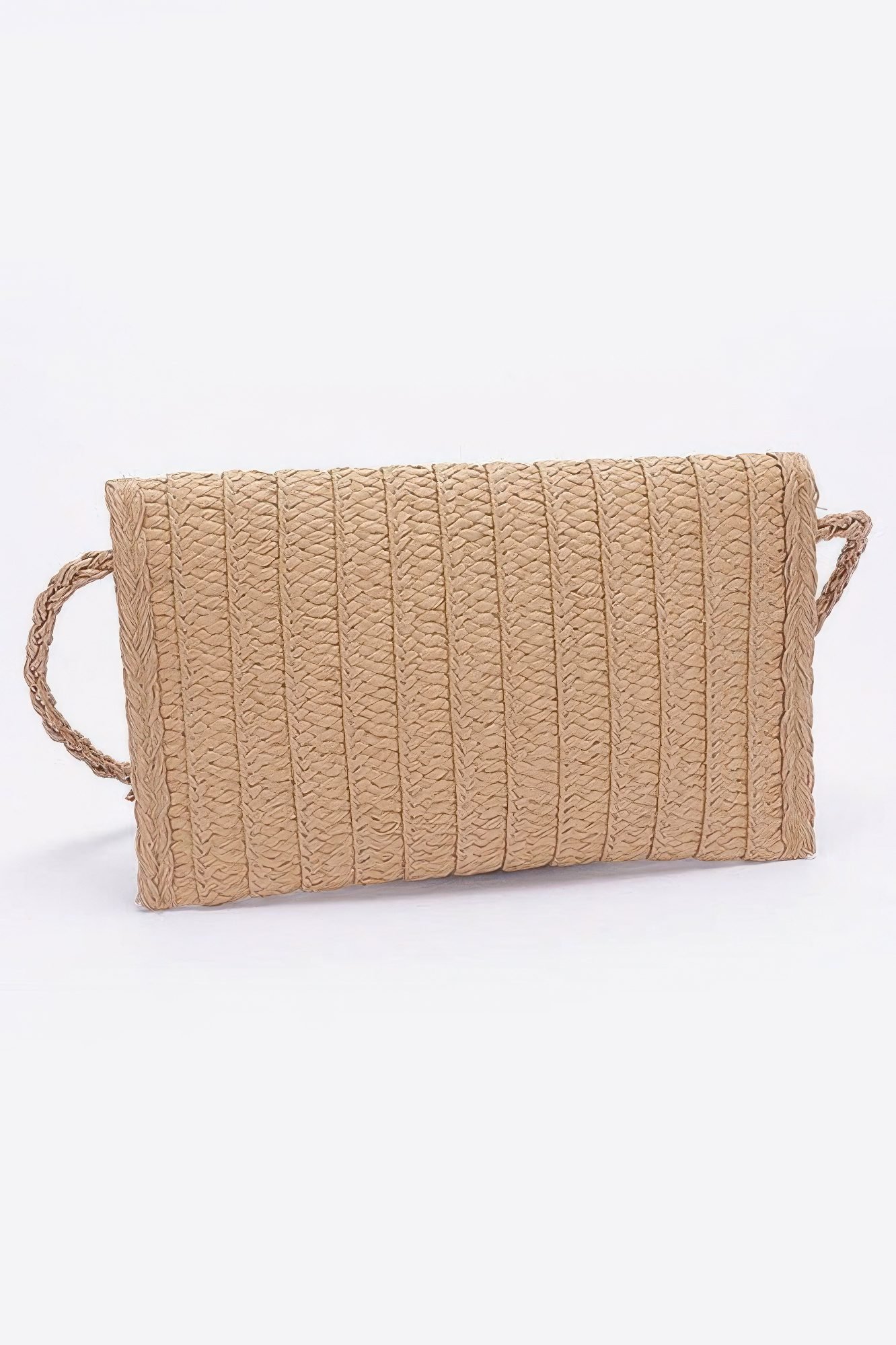 Faux Straw Handmade Ribbon Flap Clutch-48972