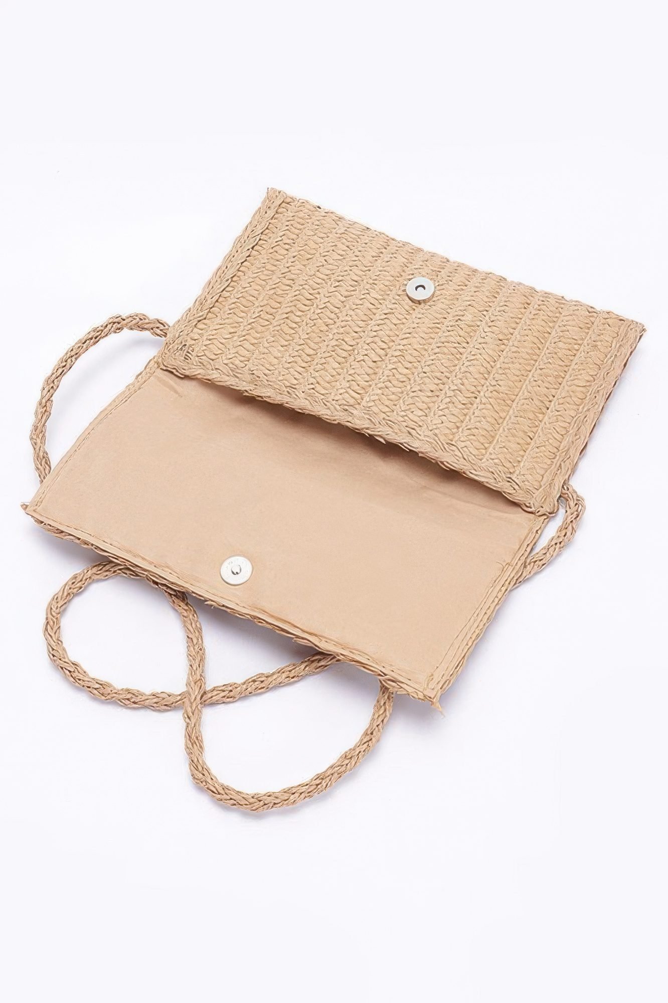 Faux Straw Handmade Ribbon Flap Clutch-48972