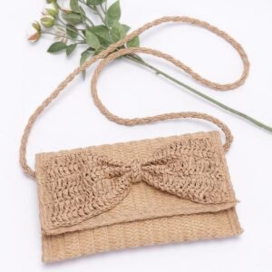 Faux Straw Handmade Ribbon Flap Clutch-48972