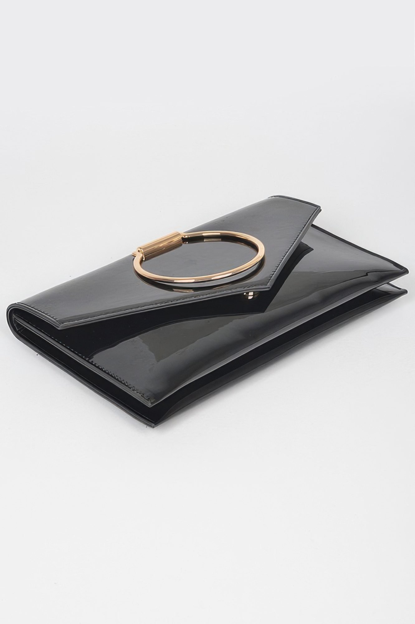 Enamel Faux Leather Metal Handle Flap Clutch-48973