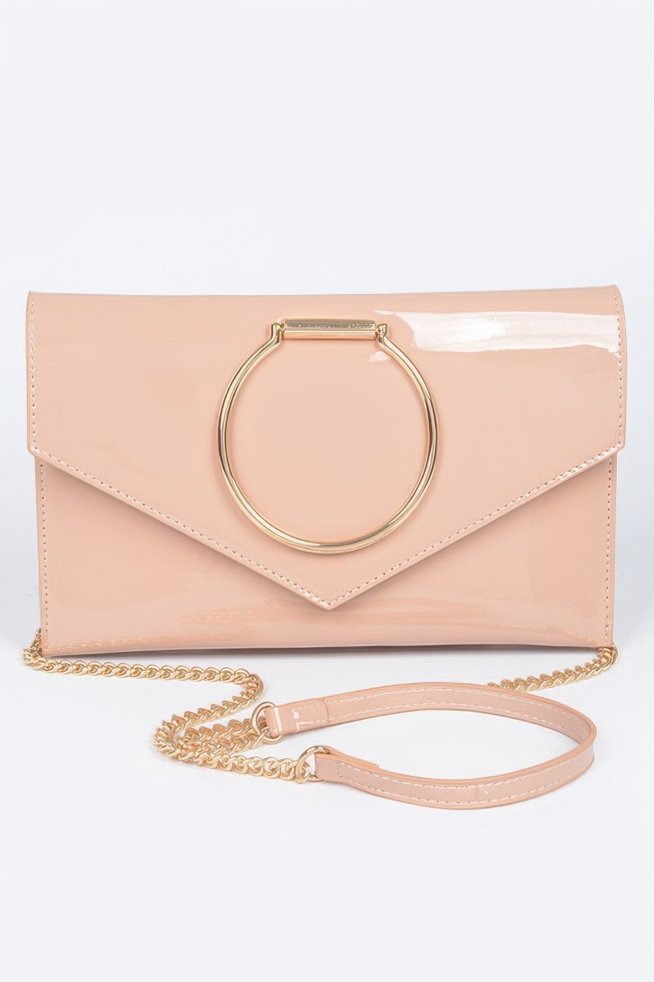 Enamel Faux Leather Metal Handle Flap Clutch-48973