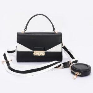Faux Leather Two Tone Flap Bag-49457