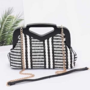 Faux Straw Wood Frame Clutch-49461