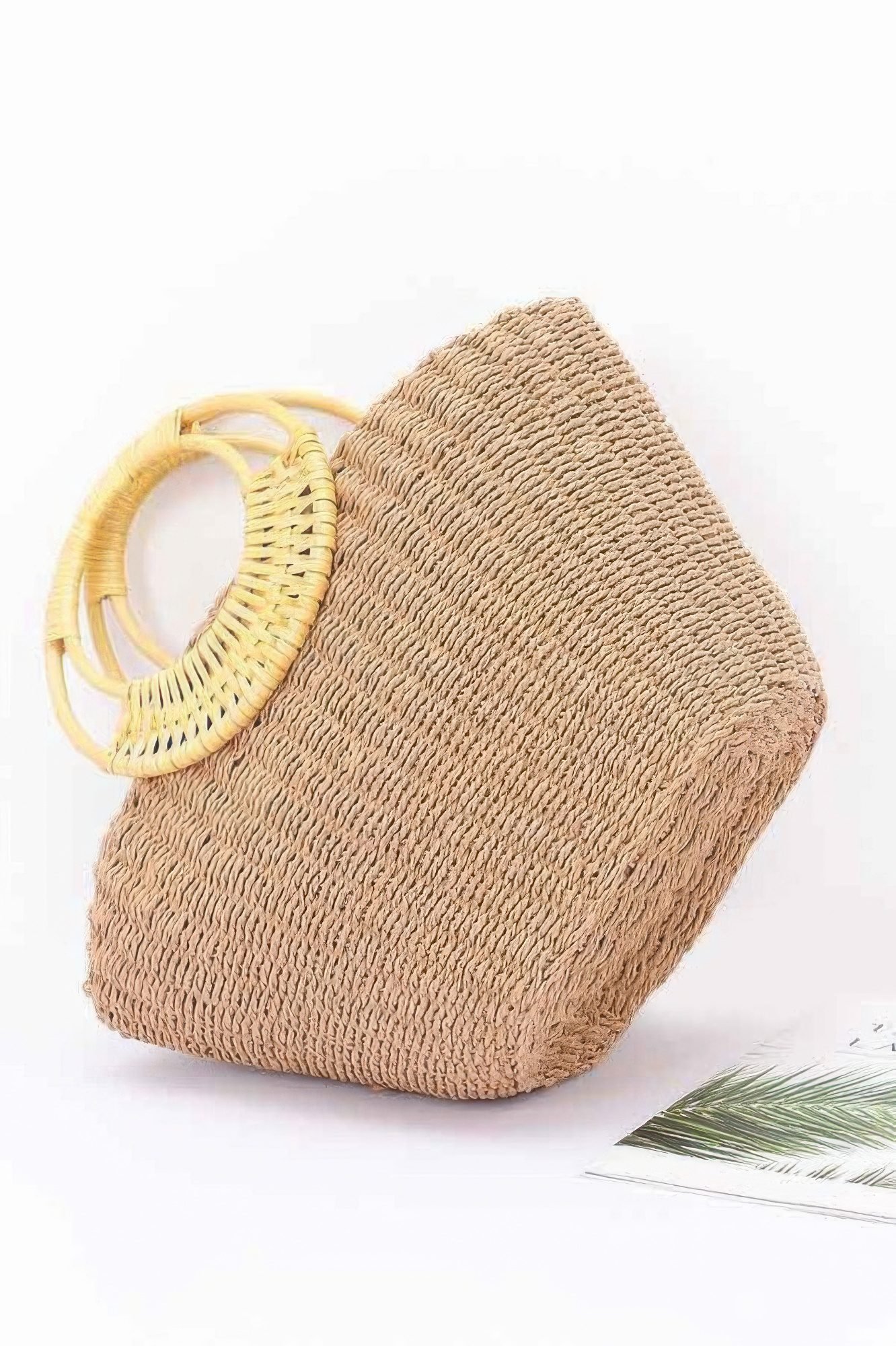 Faux Straw Bamboo Handle Tote Bag-49483