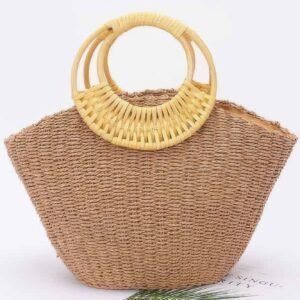 Faux Straw Bamboo Handle Tote Bag-49483