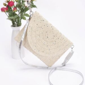Metallic Faux Straw Envelope Clutch-49486