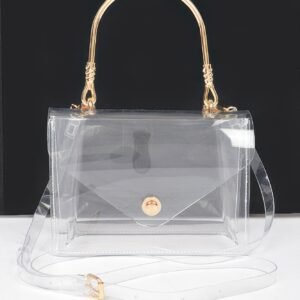 Transparent Metal Handle Flap Clutch-49489