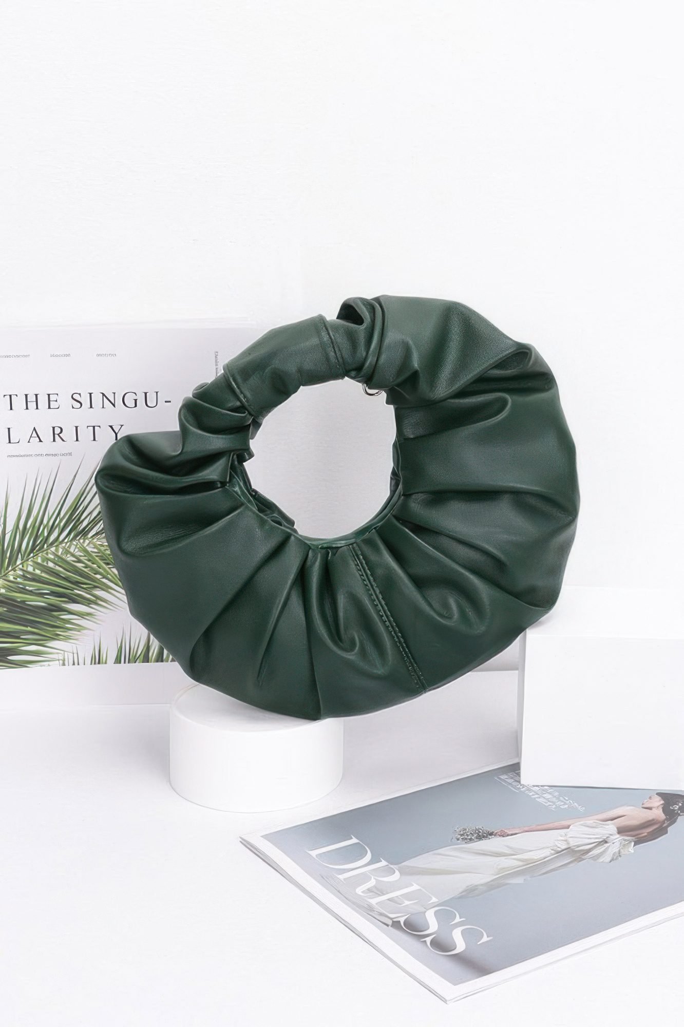 Faux Leather Pleated Handle Clutch-50923