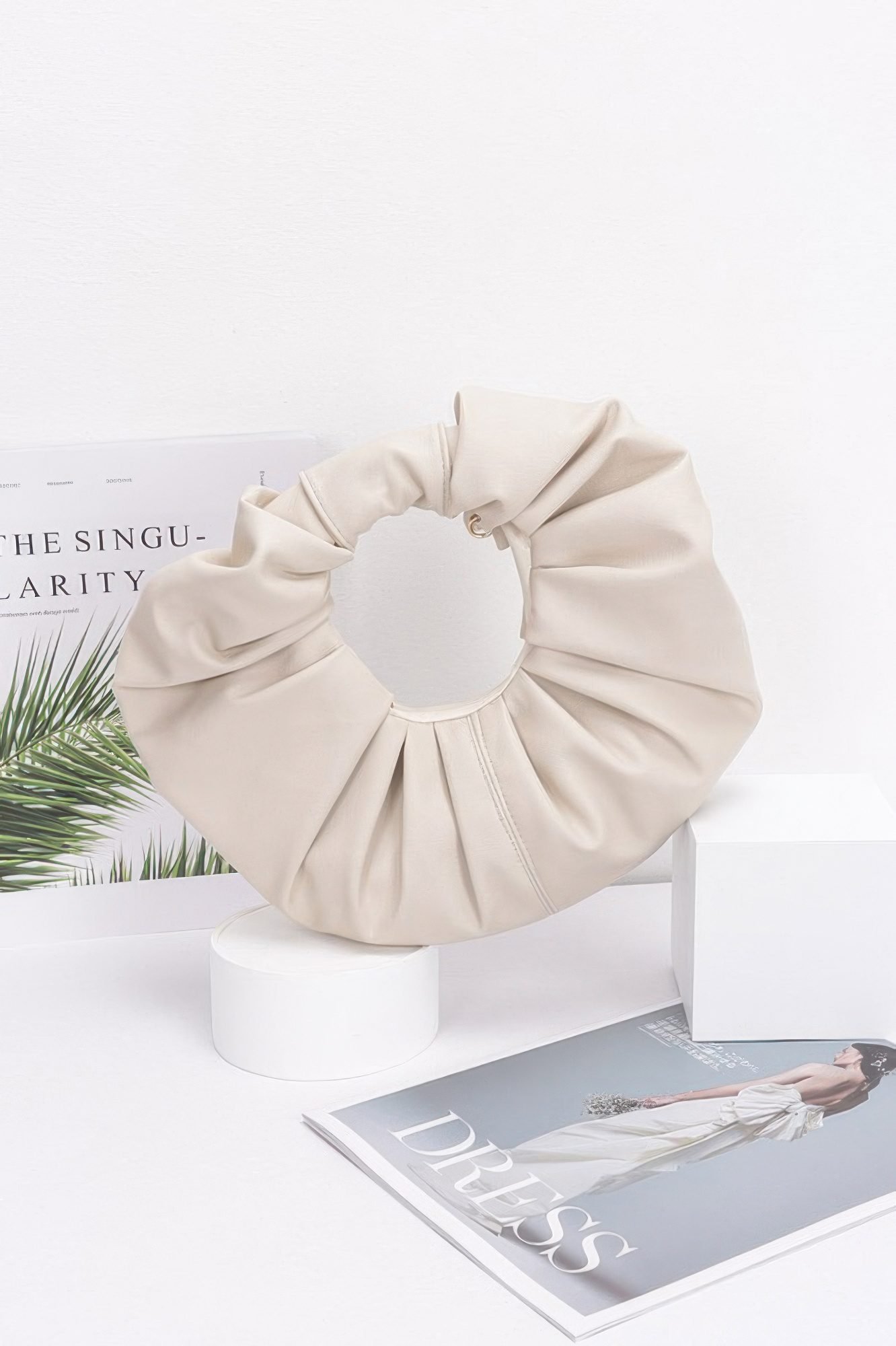 Faux Leather Pleated Handle Clutch-50923