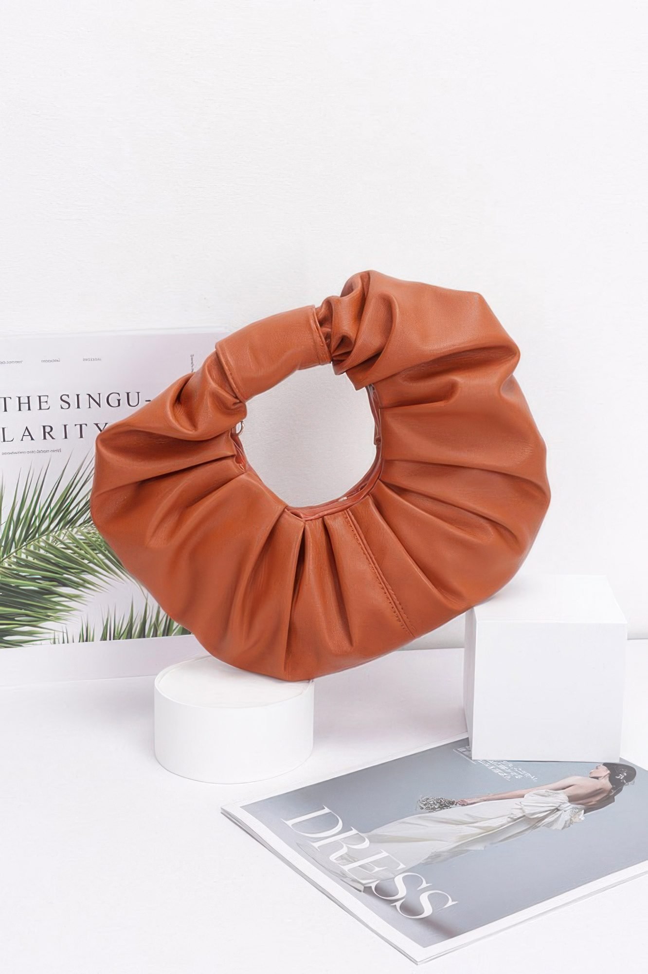 Faux Leather Pleated Handle Clutch-50923