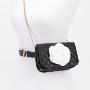 Faux Leather Quilted Flower Beltbag Shoulder Chain-50931