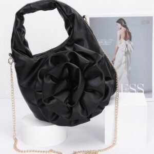 Faux Leather Big Flower Handle Bag-50926
