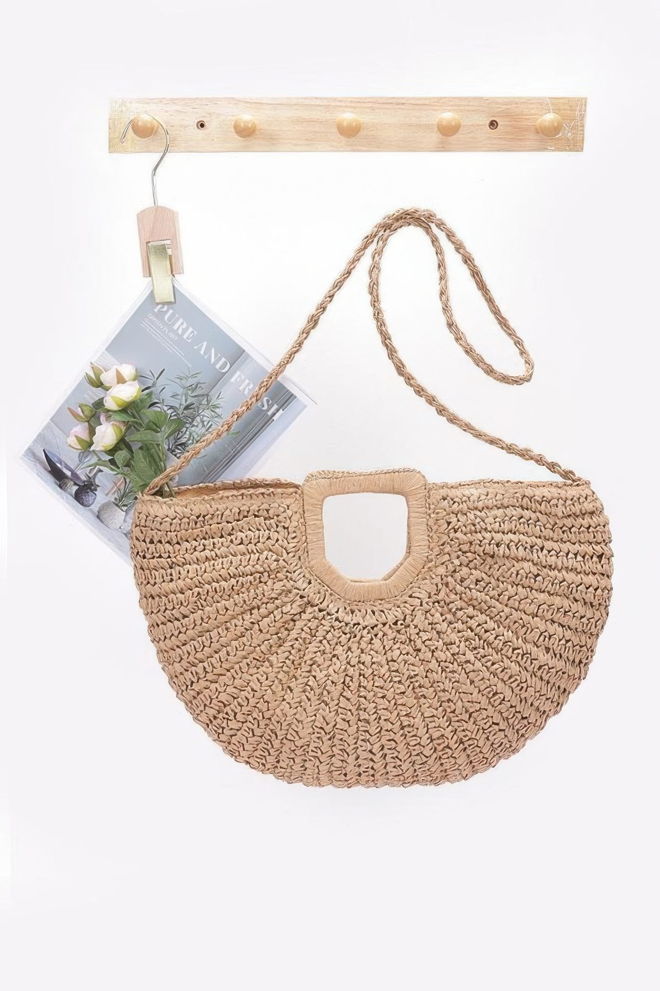 Faux Straw Handmade Handle Bag-51378
