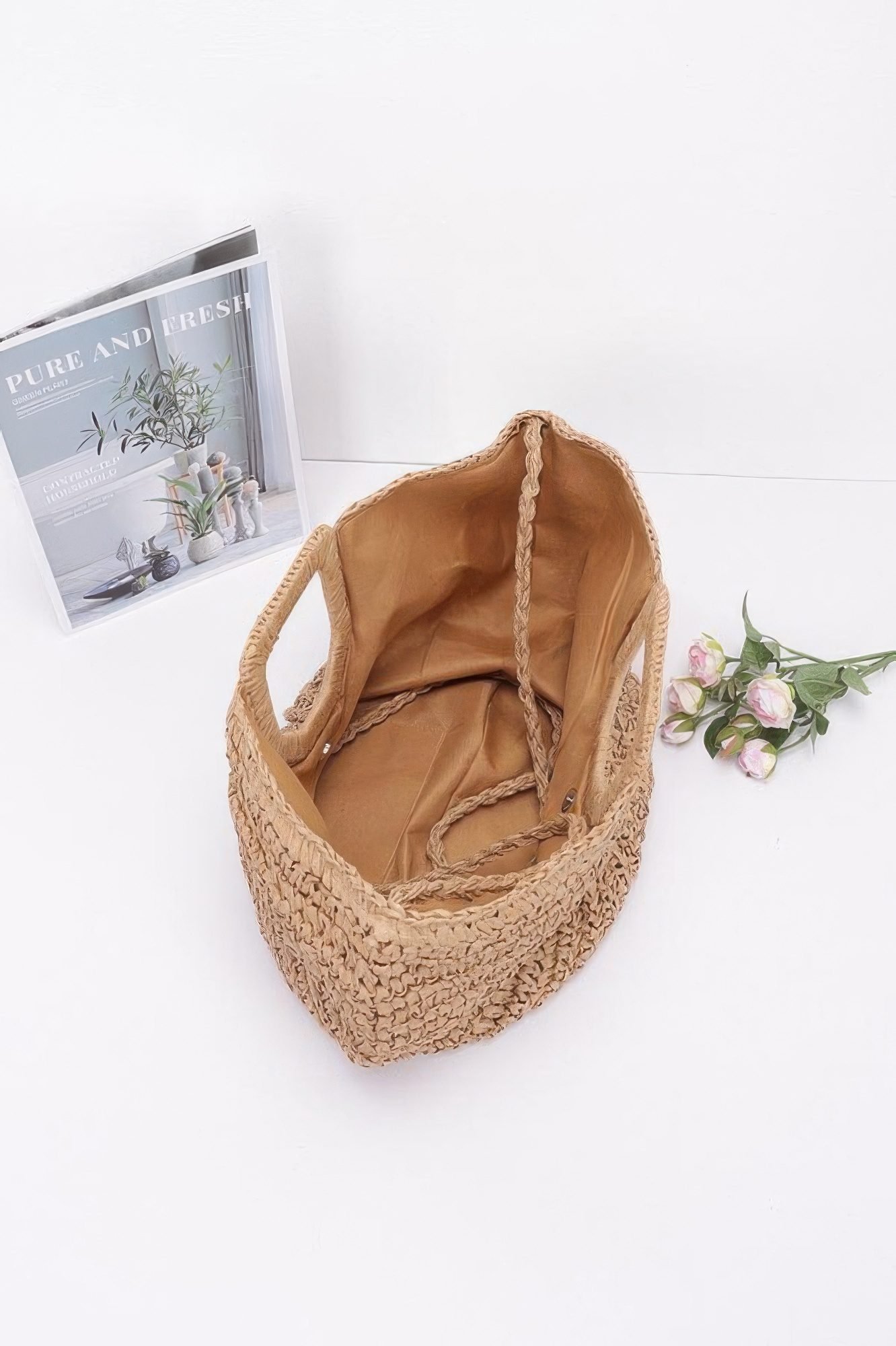 Faux Straw Handmade Handle Bag-51378