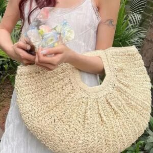 Faux Straw Handmade Handle Bag-51378