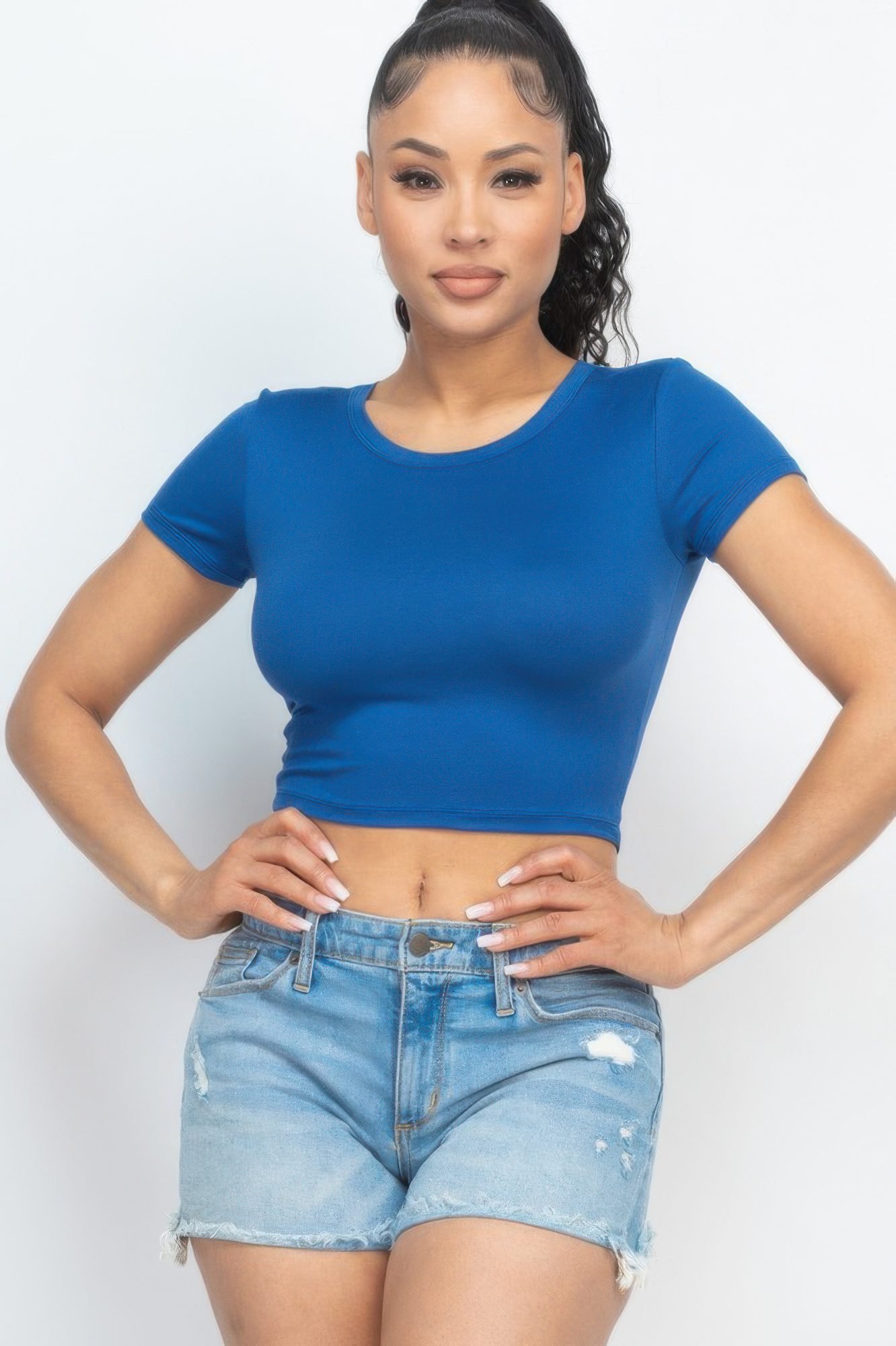 Short Sleeve Roundneck Crop Top-52345