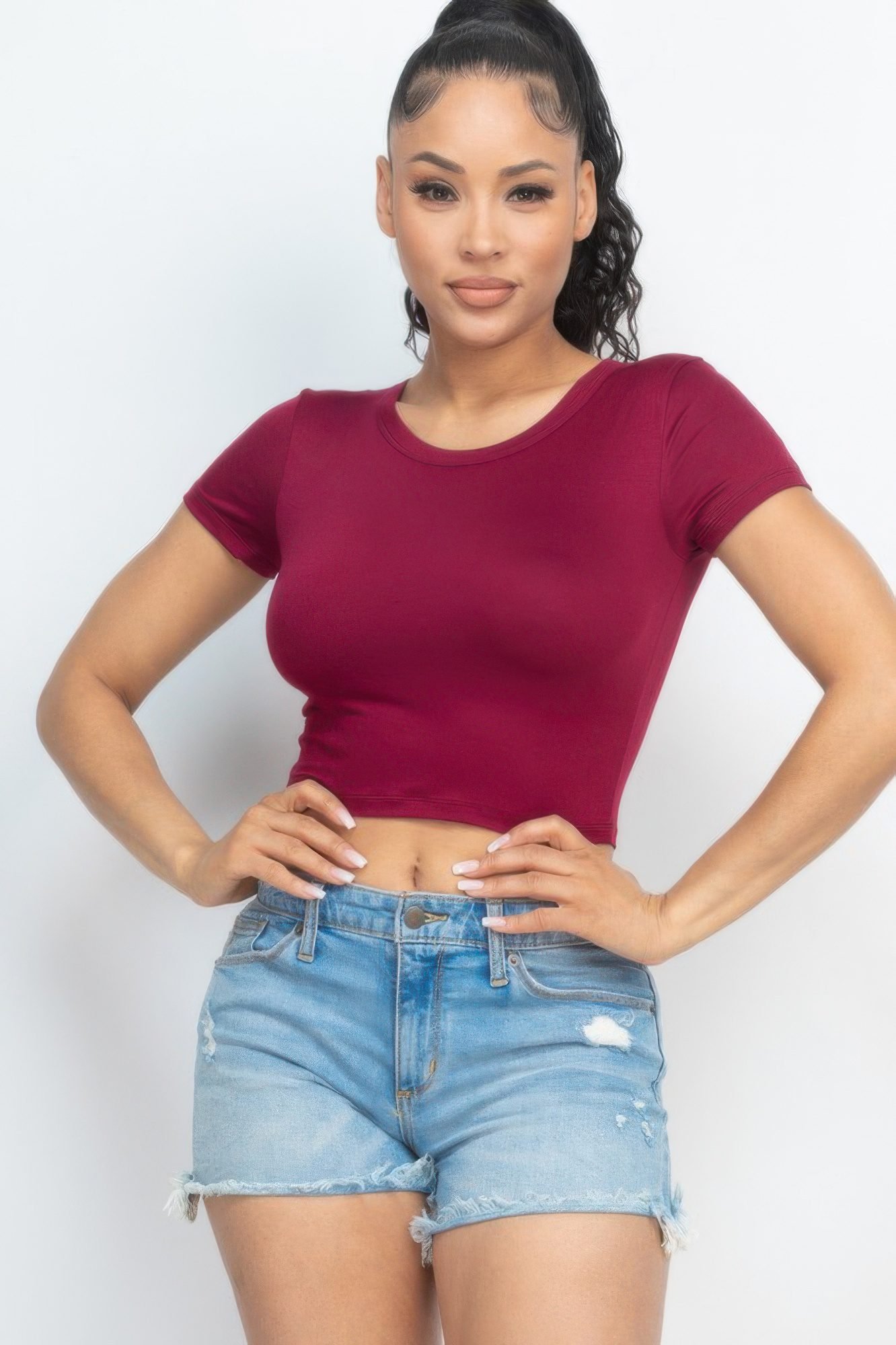 Short Sleeve Roundneck Crop Top-52345
