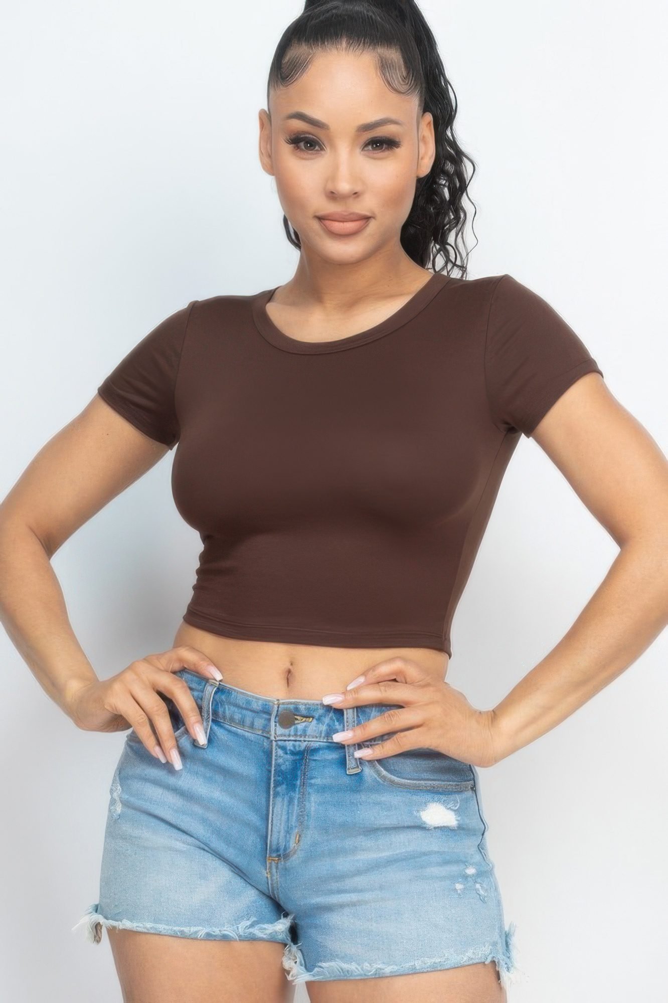 Short Sleeve Roundneck Crop Top-52345