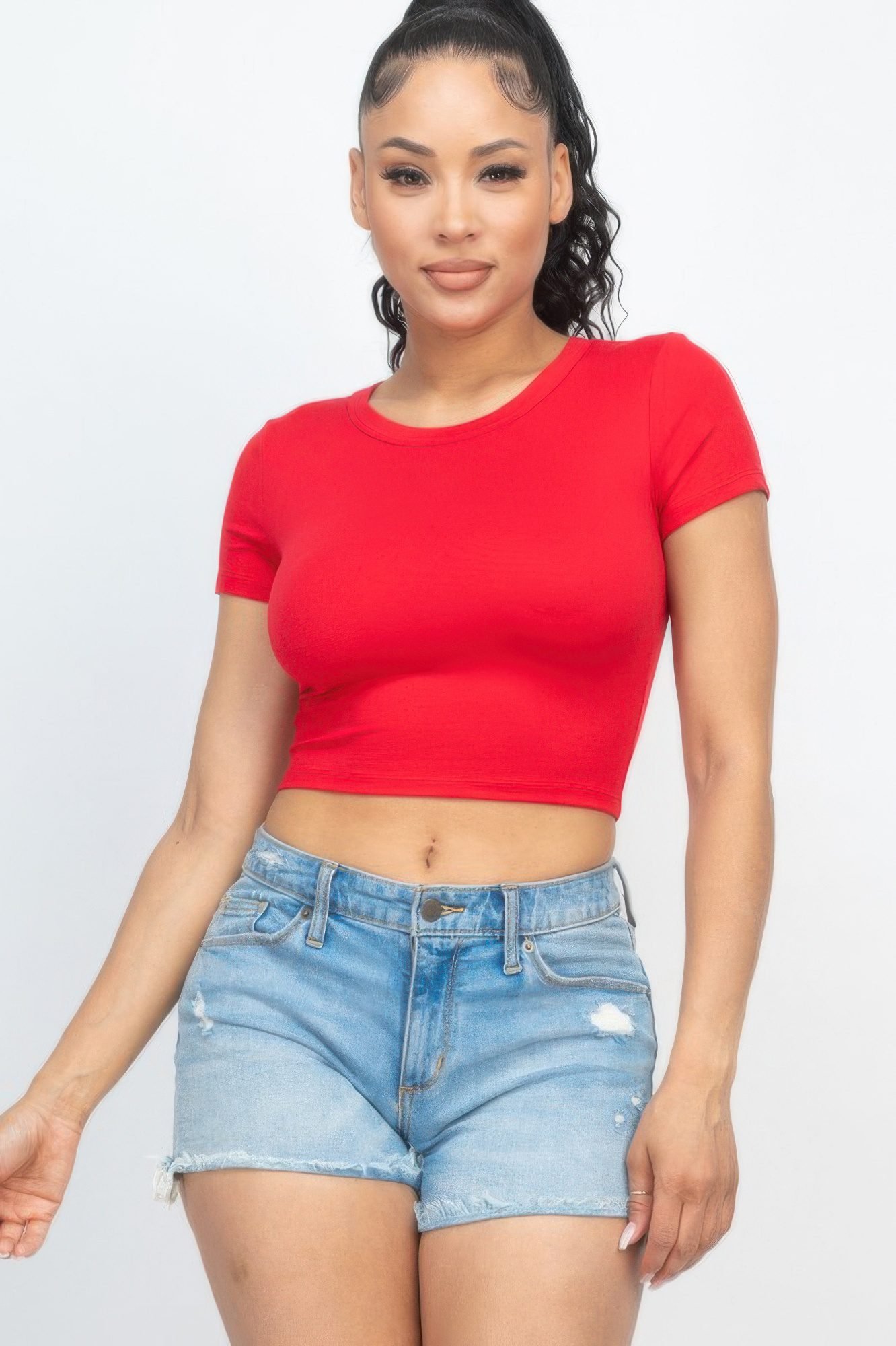 Short Sleeve Roundneck Crop Top-52345