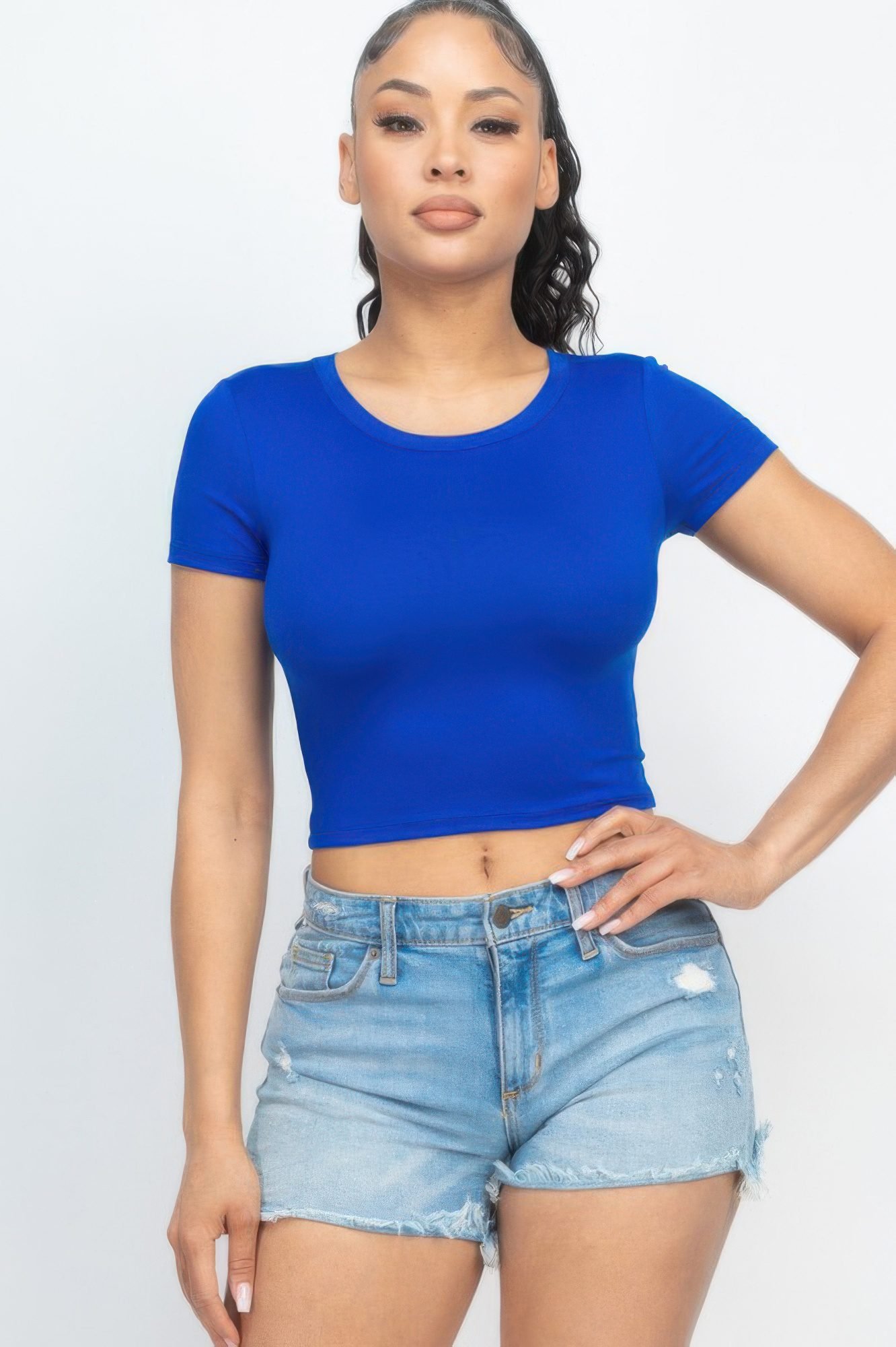 Short Sleeve Roundneck Crop Top-52345
