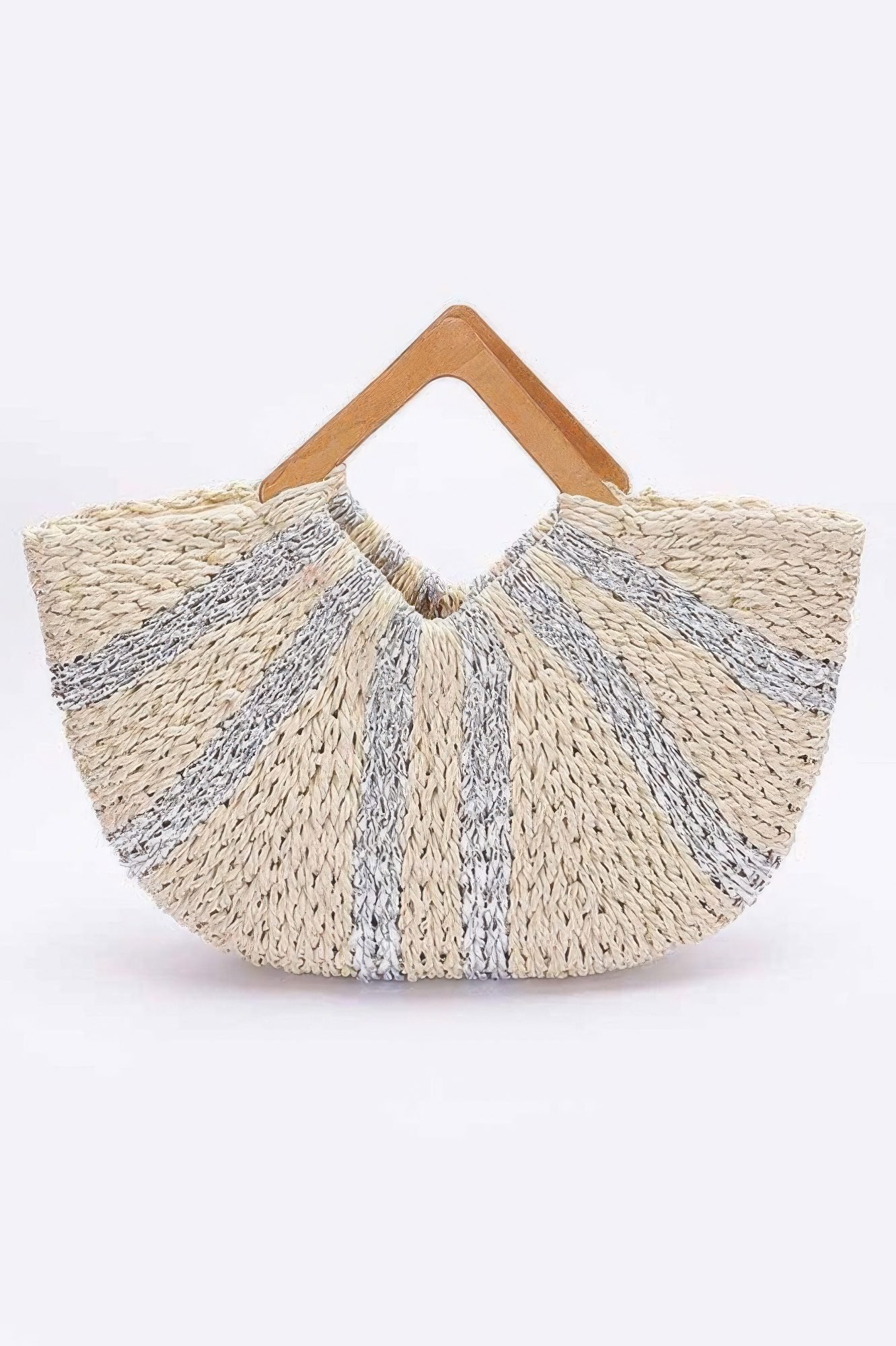 Fauxstraw Handmade Metallic Stripe Wooden Handle Bag-52370