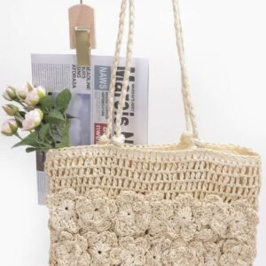 Faux Straw Multi Flower Tote Bag-52373