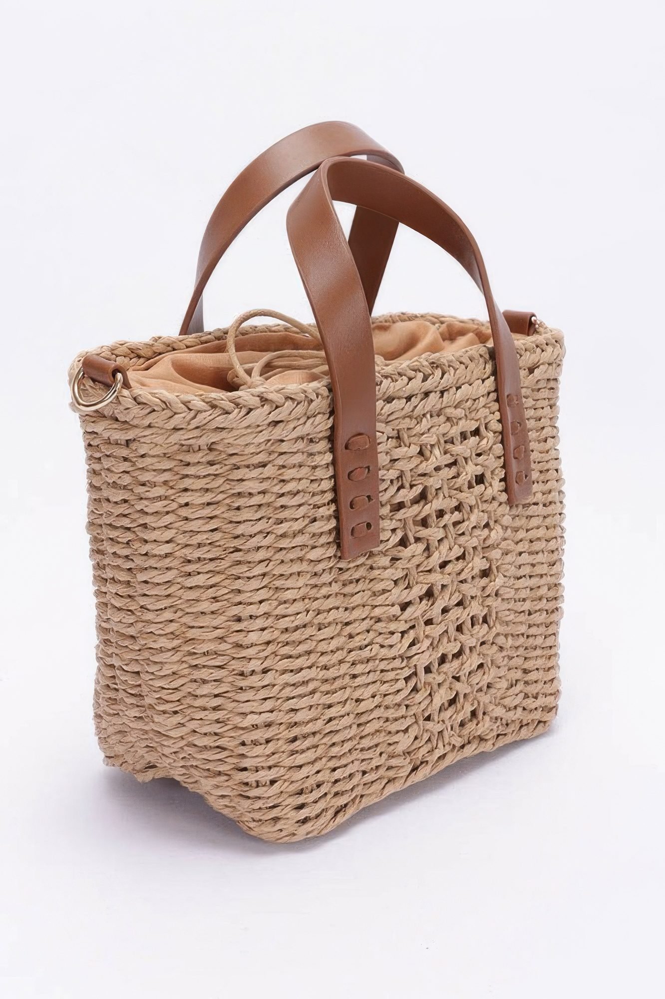 Faux Straw Top Handle Small Tote Bag-52375