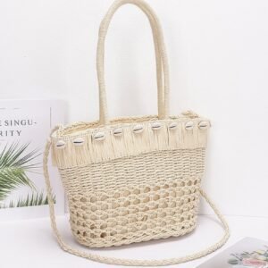 Faux Straw Shell Tote Bag-52377