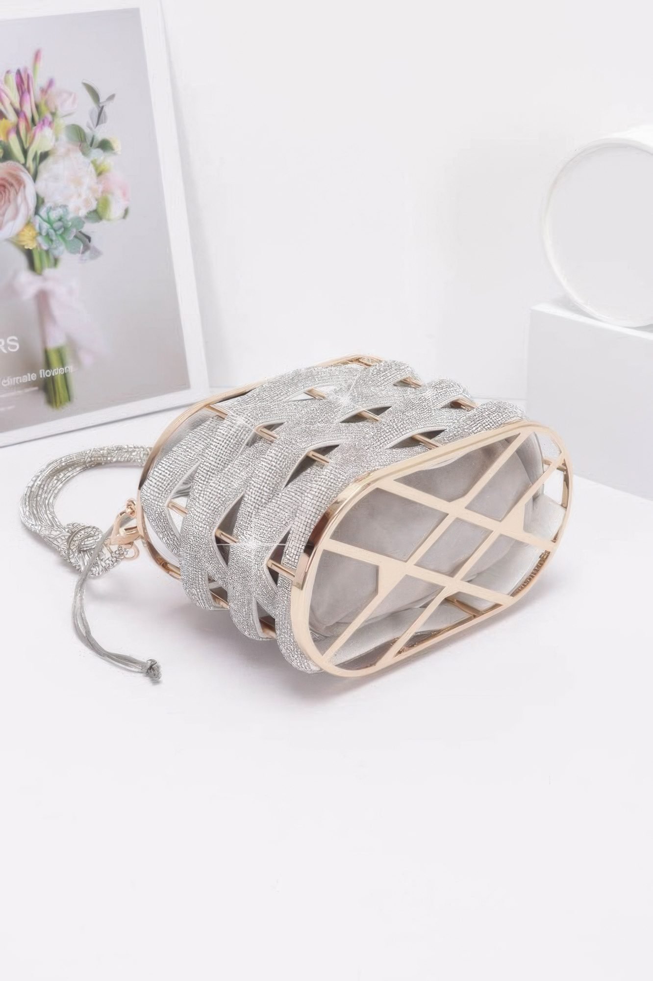 Rhinestone Braided Metal Bucket Bag-52397