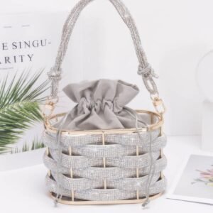 Rhinestone Braided Metal Bucket Bag-52397