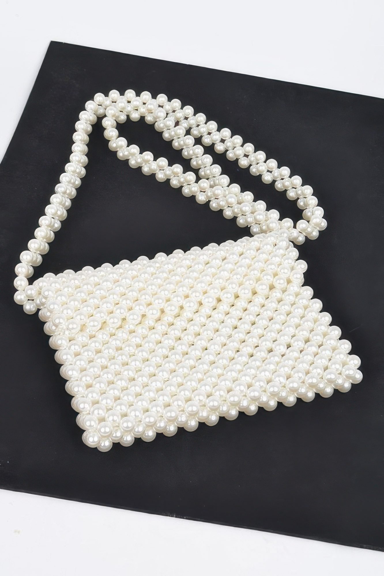 Hand Made Faux Pearl Bead Flap Crossbody Bag-53043