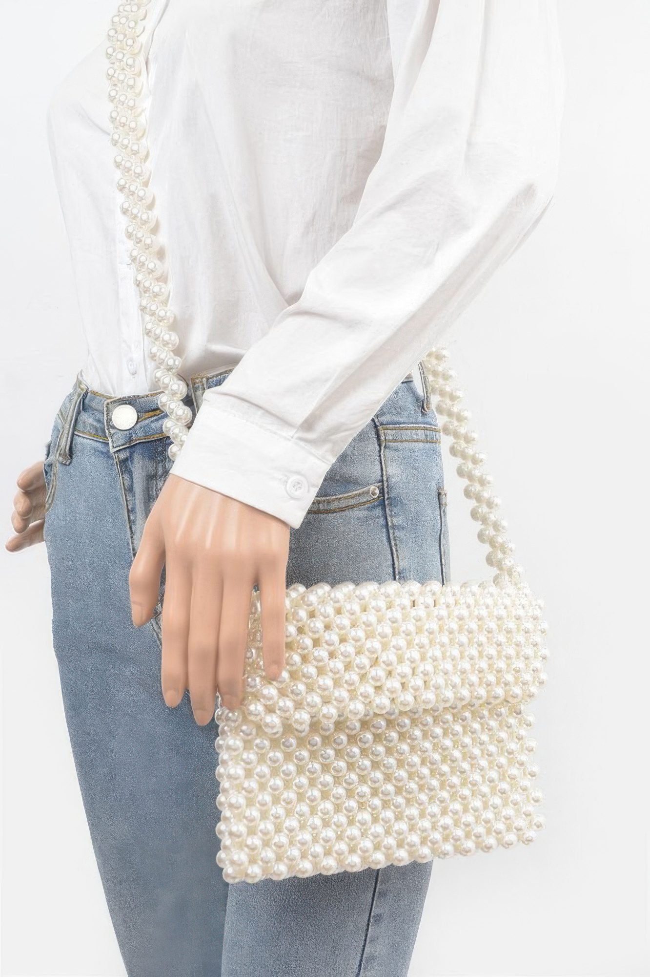 Hand Made Faux Pearl Bead Flap Crossbody Bag-53043