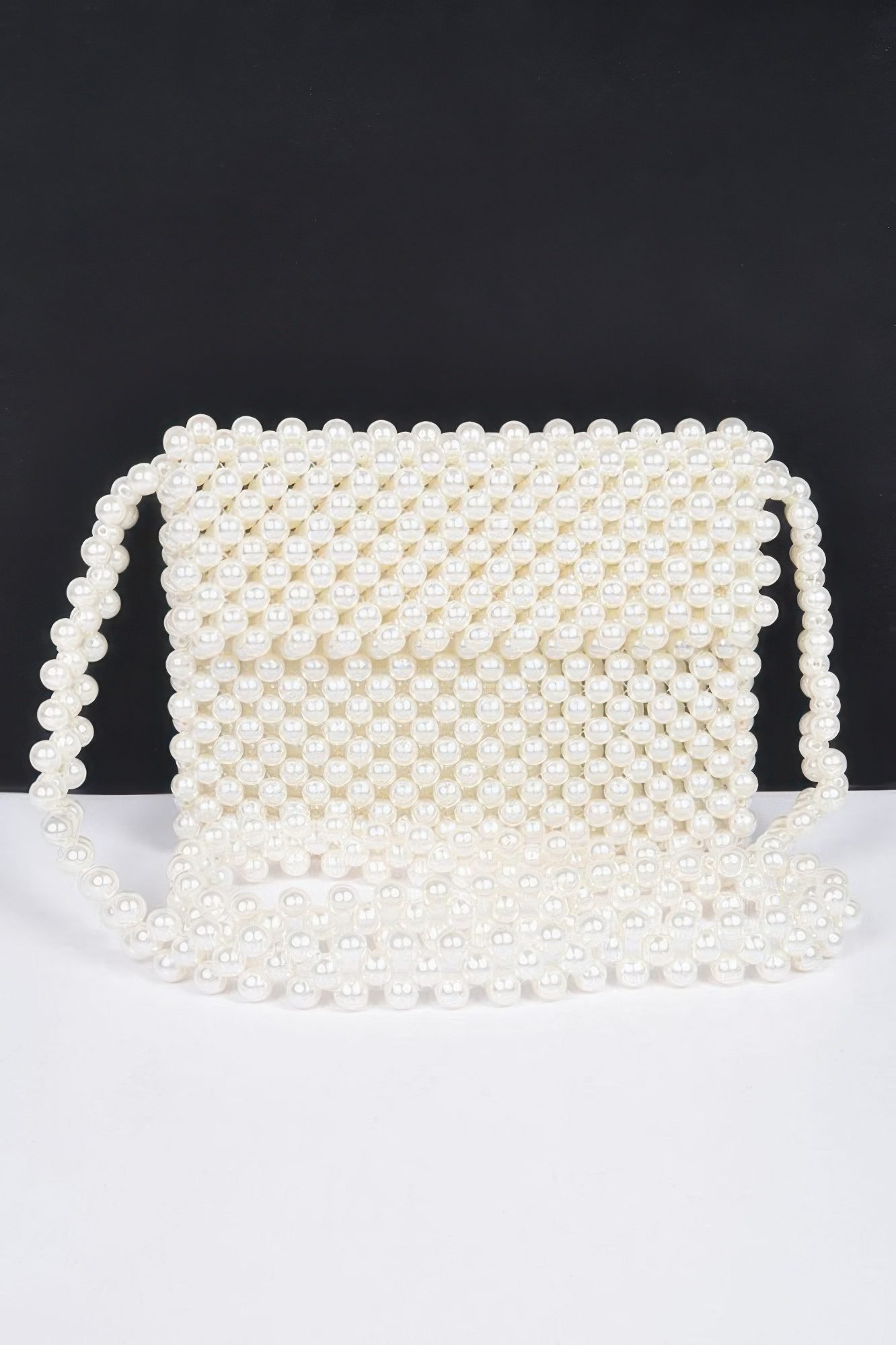 Hand Made Faux Pearl Bead Flap Crossbody Bag-53043