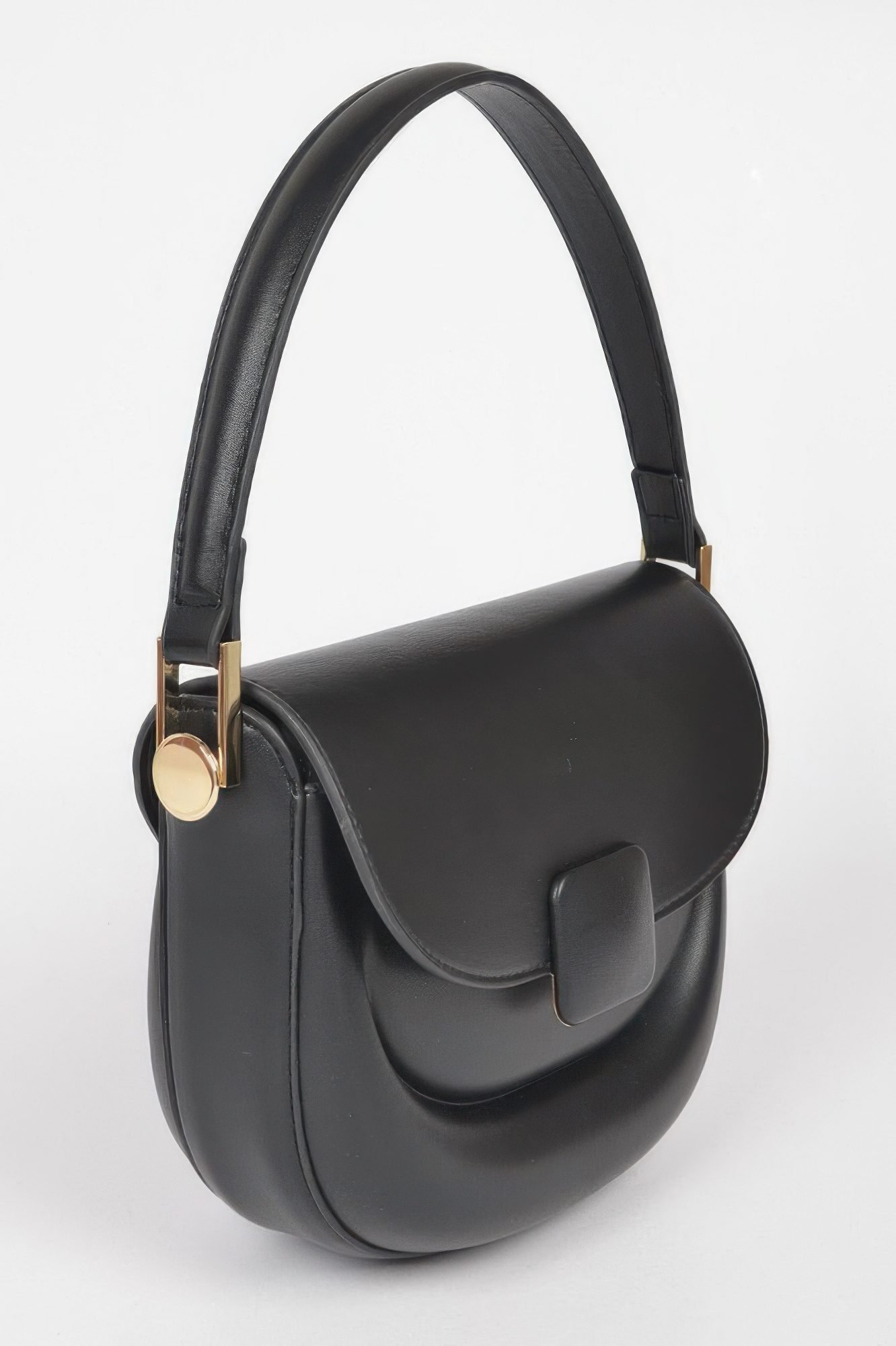 Faux Leather Top Handle Flap Bag-53048