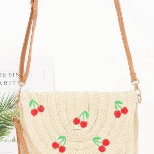 Faux Straw Cherry Clutch-53480