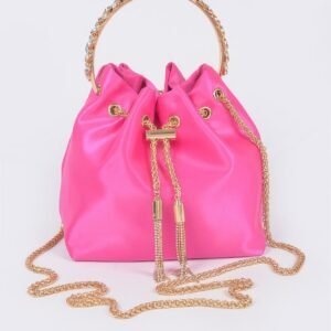 Rhinestone Top Handle Satin Bucket Bag-53503