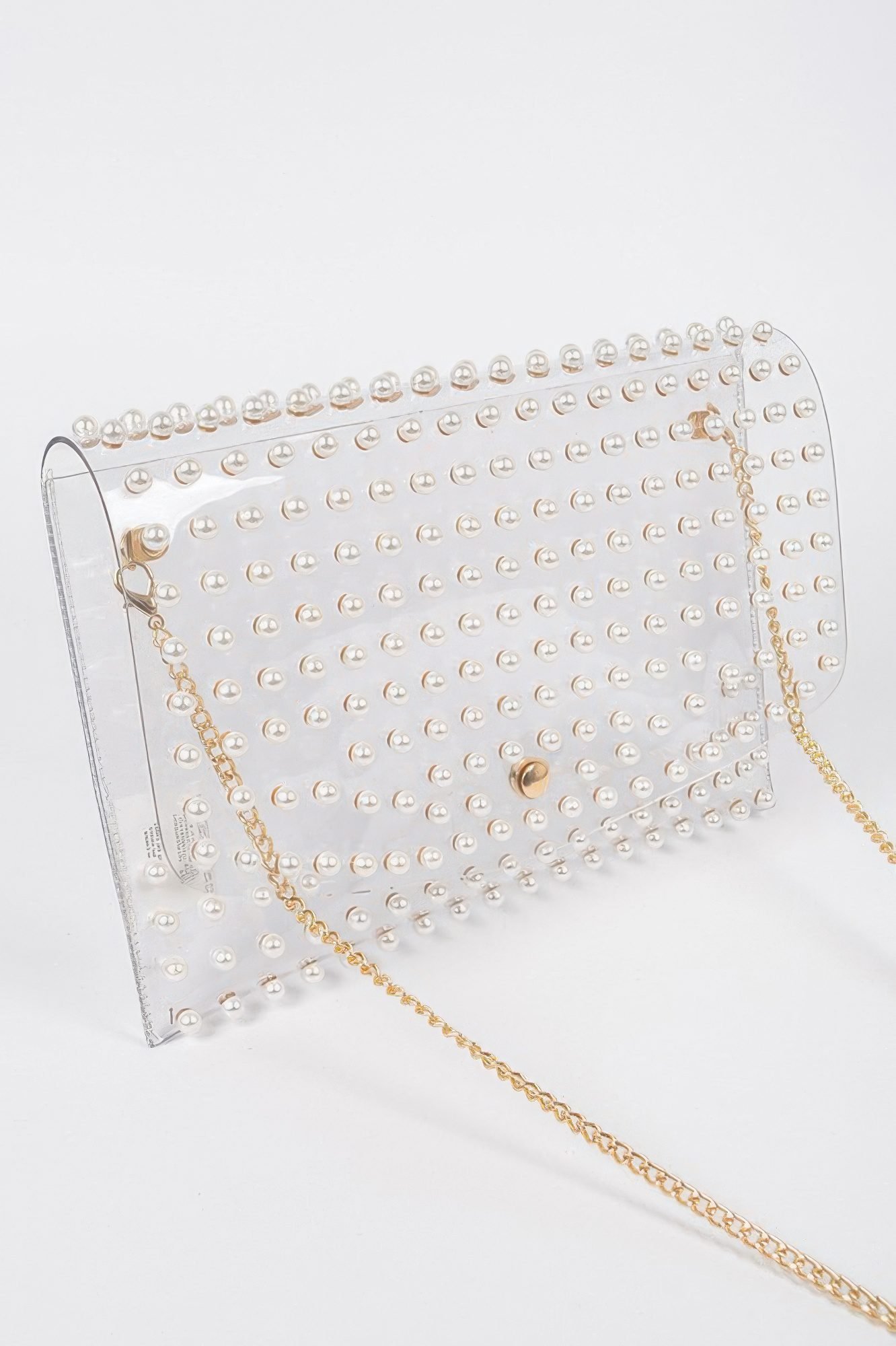 Faux Pearl Studded Transparent Envelope Clutch-53509